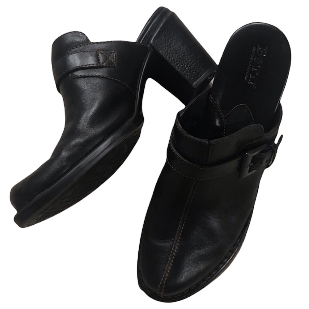 Born Black Leather Stacked Heel Mule Clogs size 9